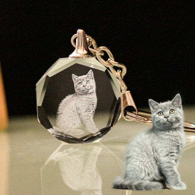 Picture of Personalized 2D or 3D Crystal Photo Keychain Gift in Heart Crystal - Custom Photo Keychain - Pet Lover Gift