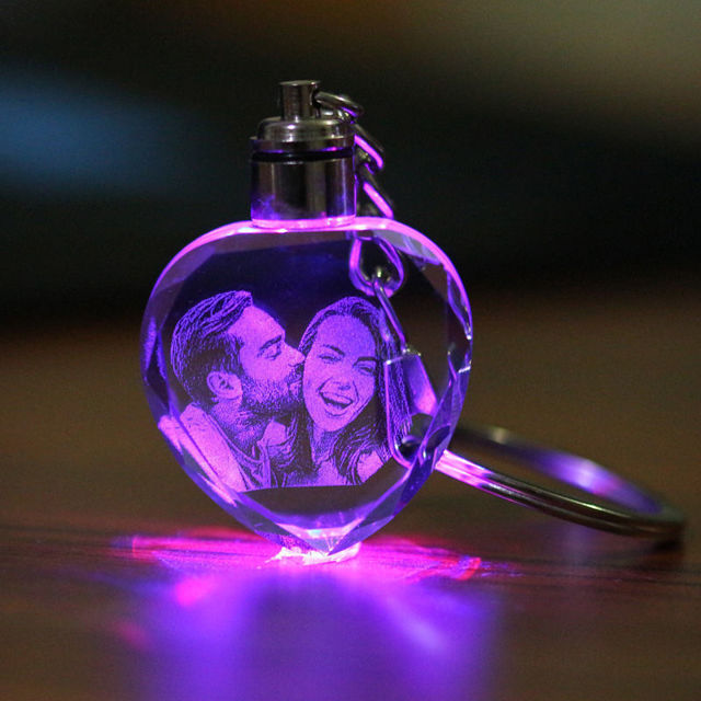 Picture of Personalized 2D or 3D Crystal Photo Keychain Gift in Heart Crystal - Custom Photo Keychain - Pet Lover Gift