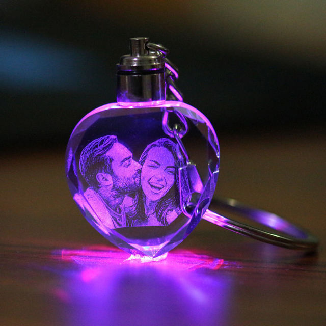 Picture of Personalized 2D or 3D Crystal Photo Keychain Gift in Heart Crystal - Custom Photo Keychain - Pet Lover Gift