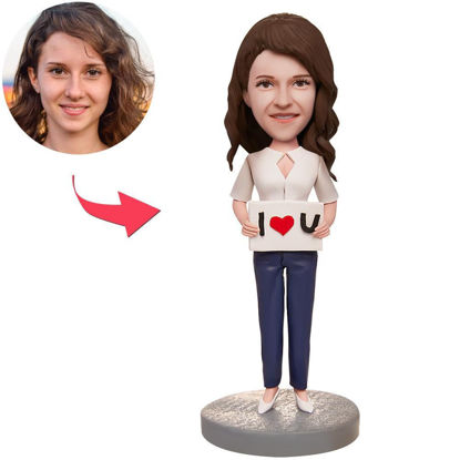 Picture of Custom Bobbleheads: Female I LOVE U | Personalized Bobbleheads for the Special Someone as a Unique Gift Idea｜Best Gift Idea for Birthday, Christmas, Thanksgiving etc.