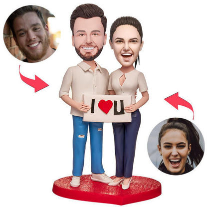 Picture of Custom Bobbleheads: The Couple with The I LOVE U Sign Bobbleheads | Personalized Bobbleheads for the Special Someone as a Unique Gift Idea｜Best Gift Idea for Birthday, Christmas, Thanksgiving etc.