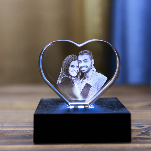 Picture of Personalized 2D or 3D Crystal Photo Keychain Gift in Heart Crystal - Custom Photo Keychain - Pet Lover Gift