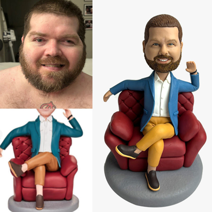 Picture of Custom Bobbleheads:  Man in Sofa | Personalized Bobbleheads for the Special Someone as a Unique Gift Idea｜Best Gift Idea for Birthday, Christmas, Thanksgiving etc. -