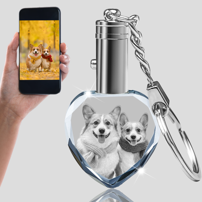 Picture of Personalized 2D or 3D Crystal Photo Keychain Gift in Heart Shape Crystal - Custom Photo Keychain - Pet Lover Gift