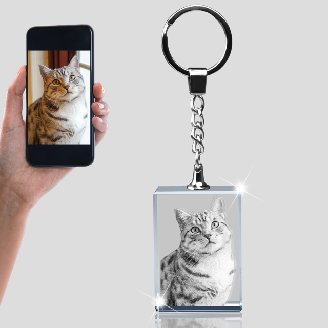 Picture of Personalized 2D or 3D Crystal Photo Keychain Gift in Rectangle Shape Crystal - Custom Photo Keychain - Pet Lover Gift