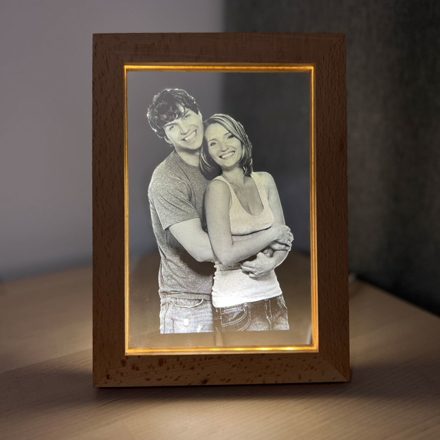 Picture of Custom Crystal Photo Frame: Photo In Crystal  With Wooden Light Frame | Personalized Crystal Photo Frame | Unique Gift for Birthday, Wedding, Anniversary & Christmas etc.