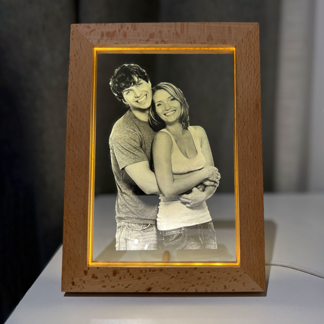 Picture of Custom Crystal Photo Frame: Photo In Crystal  With Wooden Light Frame | Personalized Crystal Photo Frame | Unique Gift for Birthday, Wedding, Anniversary & Christmas etc.