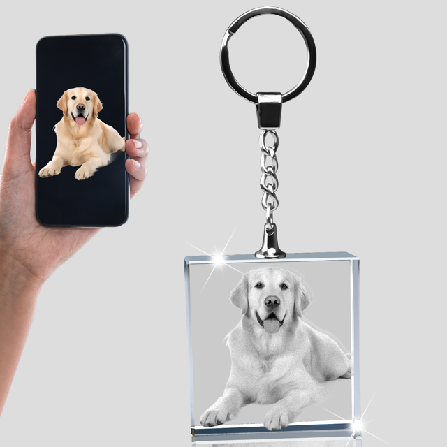 Picture of Personalized 2D or 3D Crystal Photo Keychain Gift in Square Shape - Custom Photo Keychain - Pet Lover Gift