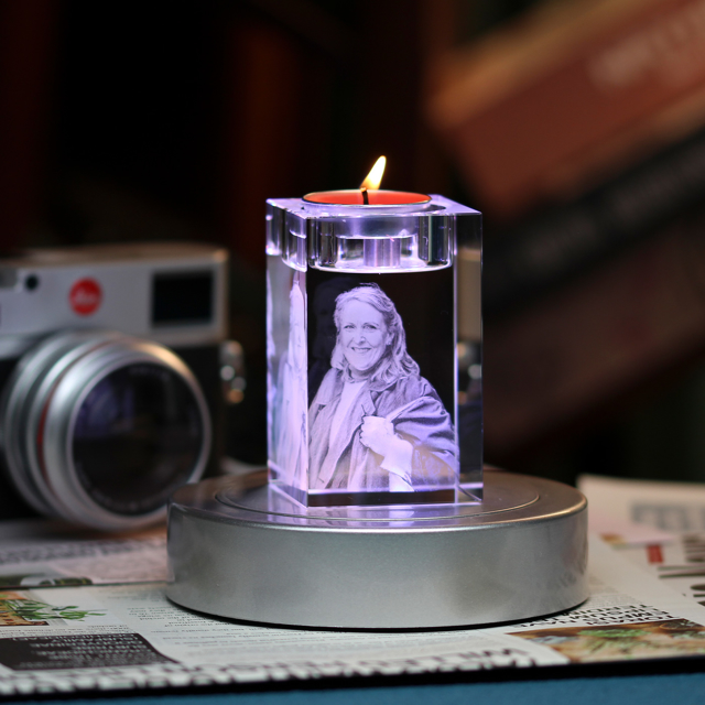 Picture of Custom Photo  3D Laser Crystal: Crystal Candle Holder | Personalized 3D Photo Laser Crystal | Unique Gift for Birthday Wedding Christmas etc.