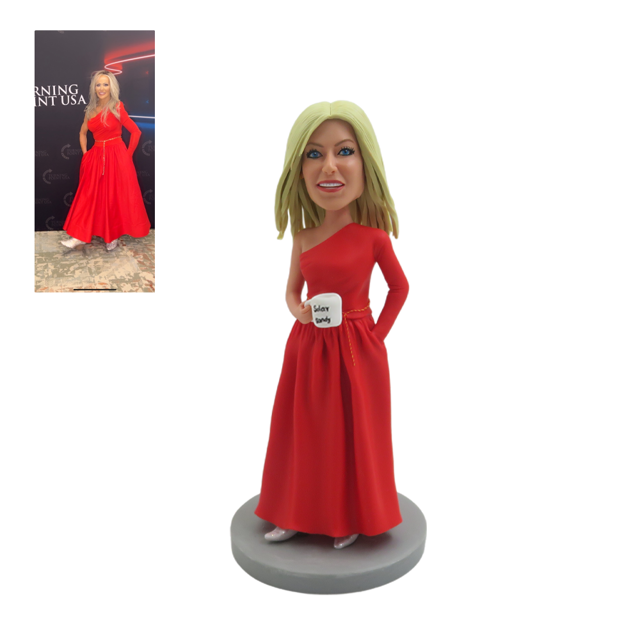 Picture of Custom Bobbleheads: Pretty Lady in Red | Personalized Bobbleheads for the Special Someone as a Unique Gift Idea｜Best Gift Idea for Birthday, Christmas, Thanksgiving etc.