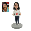 Picture of Custom Bobbleheads: Female with I LOVE U | Personalized Bobbleheads for the Special Someone as a Unique Gift Idea｜Best Gift Idea for Birthday, Christmas, Thanksgiving etc.