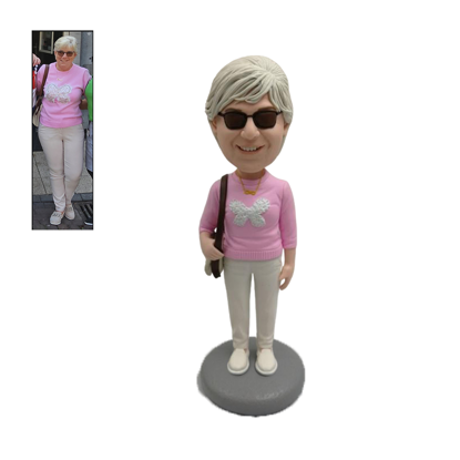 Picture of Custom Bobbleheads:  Casual Old Woman With Bag | Personalized Bobbleheads for the Special Someone as a Unique Gift Idea｜Best Gift Idea for Birthday, Christmas, Thanksgiving etc.