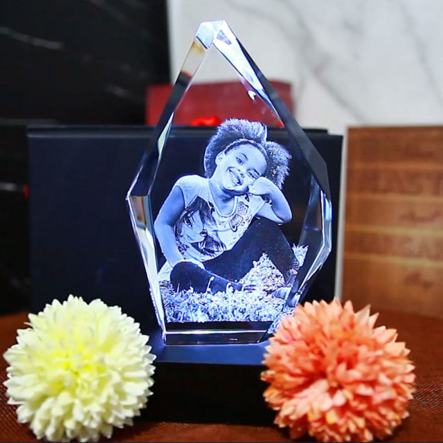Picture of Personalized 2D or 3D Crystal Photo Keychain Gift in Heart Crystal - Custom Photo Keychain - Pet Lover Gift