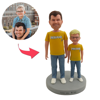 Picture of Custom Bobbleheads: Father and son in yellow shirt Bobbleheads | Personalized Bobbleheads for the Special Someone as a Unique Gift Idea｜Best Gift Idea for Birthday, Christmas, Thanksgiving etc.