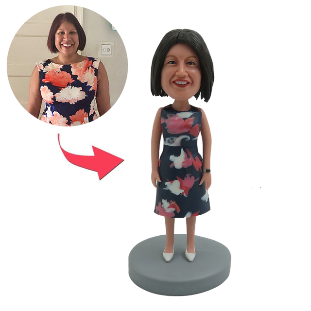 Picture of Custom Bobbleheads:  Woman in colorful dress | Personalized Bobbleheads for the Special Someone as a Unique Gift Idea｜Best Gift Idea for Birthday, Christmas, Thanksgiving etc.