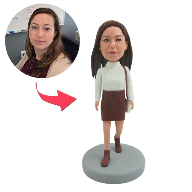 Picture of Custom Bobbleheads: Fashion Woman With Brown Dress | Personalized Bobbleheads for the Special Someone as a Unique Gift Idea｜Best Gift Idea for Birthday, Christmas, Thanksgiving etc.