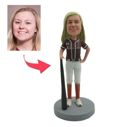 Picture of Custom Bobbleheads: Bassball player girl | Personalized Head to Toe Customization Bobblehead for Your Special Someone as a Unique Gift Idea