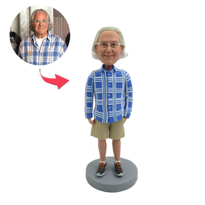 Picture of Custom Bobbleheads:  Grandpa In Blue Shirt| Personalized Bobbleheads for the Special Someone as a Unique Gift Idea｜Best Gift Idea for Birthday, Christmas, Thanksgiving etc.