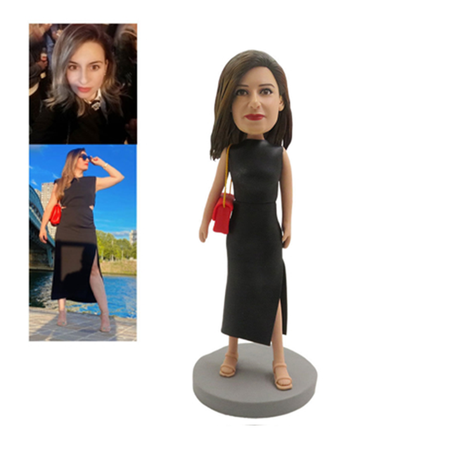 Picture of Custom Bobbleheads:  Woman Wearing Black Dress | Personalized Bobbleheads for the Special Someone as a Unique Gift Idea｜Best Gift Idea for Birthday, Christmas, Thanksgiving etc.