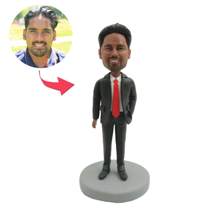 Picture of Custom Bobbleheads: Male Executive In Red Tie | Personalized Bobbleheads for the Special Someone as a Unique Gift Idea｜Best Gift Idea for Birthday, Christmas, Thanksgiving etc.
