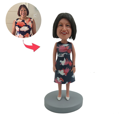 Picture of Custom Bobbleheads:  Woman In Colorful Dress | Personalized Bobbleheads for the Special Someone as a Unique Gift Idea｜Best Gift Idea for Birthday, Christmas, Thanksgiving etc.