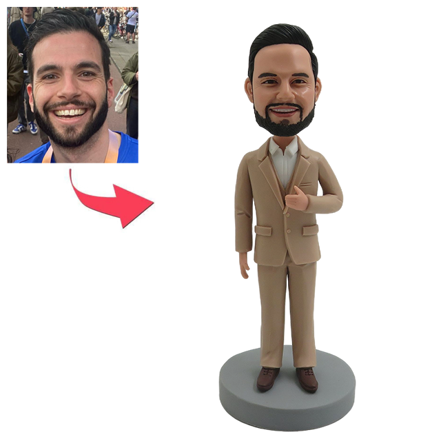 Picture of Custom Bobbleheads: Wedding Groomsmen in Khaki Suit | Personalized Bobbleheads for the Special Someone as a Unique Gift Idea｜Best Gift Idea for Birthday, Christmas, Thanksgiving etc.