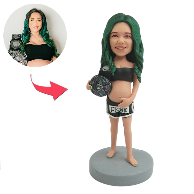 Picture of Custom Bobbleheads: Pregnant Women In Green Hair | Personalized Bobbleheads for the Special Someone as a Unique Gift Idea｜Best Gift Idea for Birthday, Christmas, Thanksgiving etc.