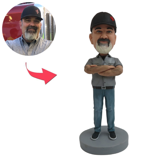 Picture of Custom Bobbleheads:  Grandpa With Arm Holded| Personalized Bobbleheads for the Special Someone as a Unique Gift Idea｜Best Gift Idea for Birthday, Christmas, Thanksgiving etc.