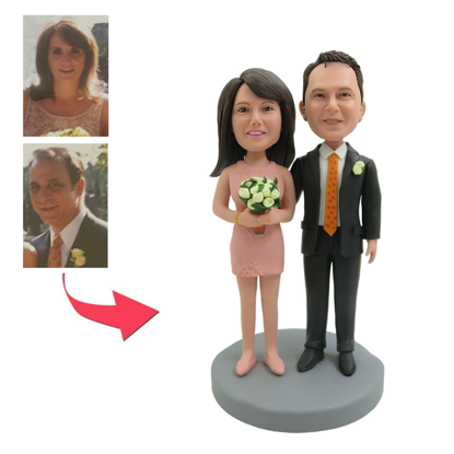 Picture of Custom Bobbleheads: Pink Dress Bride and Groom | Personalized Bobbleheads for the Special Someone as a Unique Gift Idea｜Best Gift Idea for Birthday, Christmas, Thanksgiving etc.