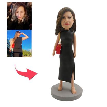 Picture of Custom Bobbleheads:  Woman Wearing Black Dress | Personalized Bobbleheads for the Special Someone as a Unique Gift Idea｜Best Gift Idea for Birthday, Christmas, Thanksgiving etc.