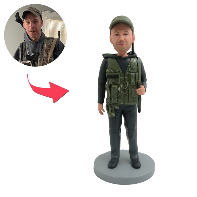 Picture of Custom Bobbleheads: Man With A Gun | Personalized Bobbleheads for the Special Someone as a Unique Gift Idea｜Best Gift Idea for Birthday, Christmas, Thanksgiving etc.