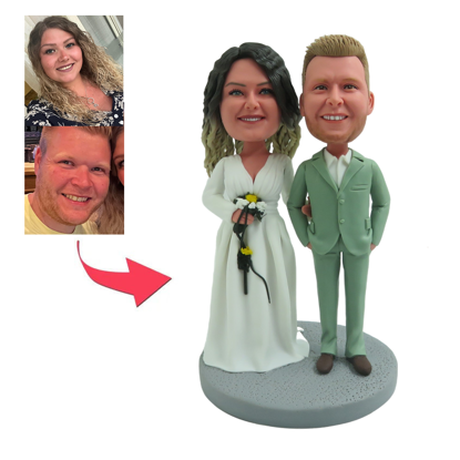 Picture of Custom Bobbleheads: Happy Wedding Couple In Mint Suit Bobbleheads | Personalized Bobbleheads for the Special Someone as a Unique Gift Idea｜Best Gift Idea for Birthday, Christmas, Thanksgiving etc.