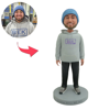 Picture of Custom Bobbleheads:  Man With Hoodie and Blue Hat | Personalized Bobbleheads for the Special Someone as a Unique Gift Idea｜Best Gift Idea for Birthday, Christmas, Thanksgiving etc.