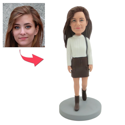Picture of Custom Bobbleheads: Fashion Woman With Brown Dress | Personalized Bobbleheads for the Special Someone as a Unique Gift Idea｜Best Gift Idea for Birthday, Christmas, Thanksgiving etc.