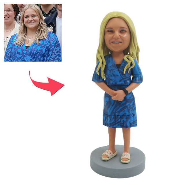 Picture of Custom Bobbleheads: Women In Blue Dress | Personalized Bobbleheads for the Special Someone as a Unique Gift Idea｜Best Gift Idea for Birthday, Christmas, Thanksgiving etc.