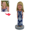 Picture of Custom Bobbleheads: Women In Navy Blue Printed Dress | Personalized Bobbleheads for the Special Someone as a Unique Gift Idea｜Best Gift Idea for Birthday, Christmas, Thanksgiving etc.