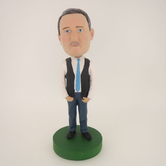 Picture of Custom Bobblehead Doll: Casual Man With Blue Tie