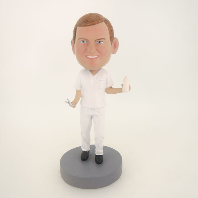 Picture of Custom Bobblehead Doll: Man In Pure White With Drink