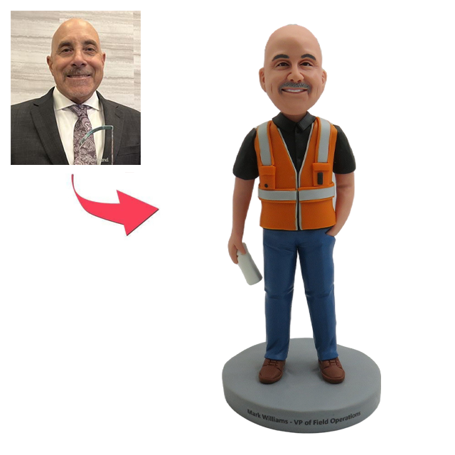 Picture of Custom Bobbleheads:  Mechanic in Orange Vest | Personalized Bobbleheads for the Special Someone as a Unique Gift Idea｜Best Gift Idea for Birthday, Christmas, Thanksgiving etc.