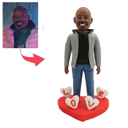 Picture of Custom Bobbleheads: Casual Man In Grey Jacket | Personalized Bobbleheads for the Special Someone as a Unique Gift Idea｜Best Gift Idea for Birthday, Christmas, Thanksgiving etc.