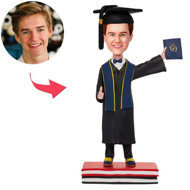 Picture of Custom Bobbleheads: Graduation Man Hold Diploma| Personalized Bobbleheads for the Special Someone as a Unique Gift Idea｜Best Gift Idea for Birthday, Christmas, Thanksgiving etc.
