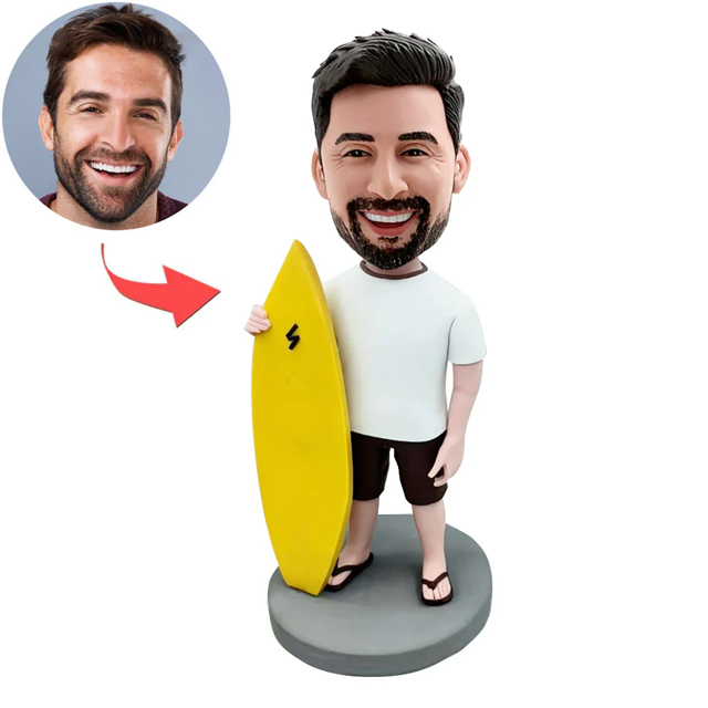 Picture of Man with Surfboard | Personalized Bobbleheads for the Special Someone as a Unique Gift Idea
