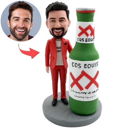 Picture of Happy Father with Beer Bottle | Personalized Bobbleheads for the Special Someone as a Unique Gift Idea｜Best Gift Idea for Birthday, Christmas, Thanksgiving etc.