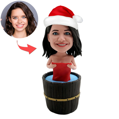 Picture of Female Bathing with Santa Hat | Personalized Bobbleheads for the Special Someone as a Unique Gift Idea