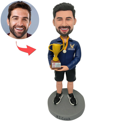 Picture of Male with Championship Trophy | Personalized Bobbleheads for the Special Someone as a Unique Gift Idea