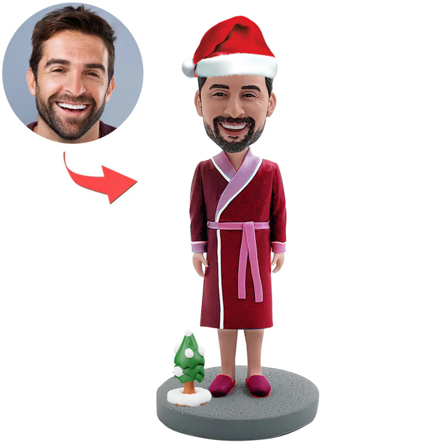 Picture of Father in Bathrobe with Santa Hat | Personalized Bobbleheads for the Special Someone as a Unique Gift Idea