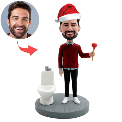 Picture of Funny Man with Santa Hat | Personalized Bobbleheads for the Special Someone as a Unique Gift Idea