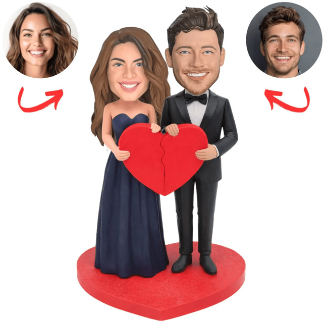 Picture of Custom Bobbleheads: Couple Holding Broken Heart | Personalized Bobbleheads for the Special Someone as a Unique Gift Idea｜Best Gift Idea for Birthday, Christmas, Thanksgiving etc.