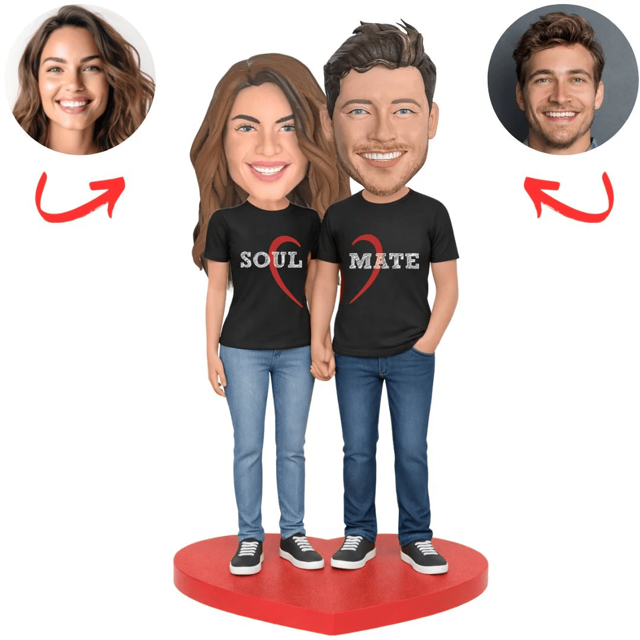 Picture of Custom Bobbleheads: Soulmate Heart Couple | Personalized Bobbleheads for the Special Someone as a Unique Gift Idea｜Best Gift Idea for Birthday, Christmas, Thanksgiving etc.