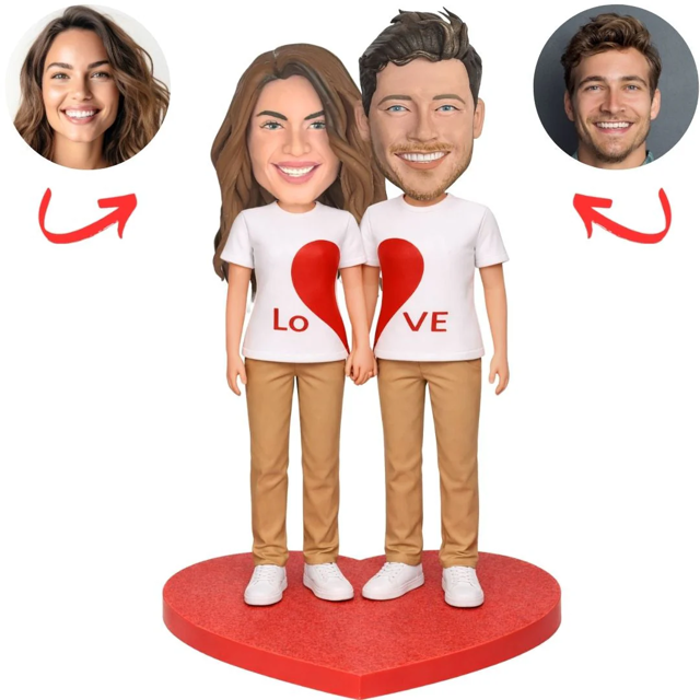 Picture of Custom Bobbleheads: Love Heart Happy Couple | Personalized Bobbleheads for the Special Someone as a Unique Gift Idea｜Best Gift Idea for Birthday, Christmas, Thanksgiving etc.